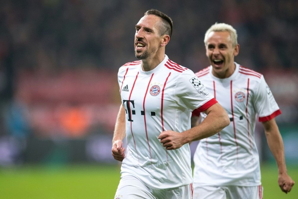 Franck Ribéry après son but contre Leverkusen. AFP