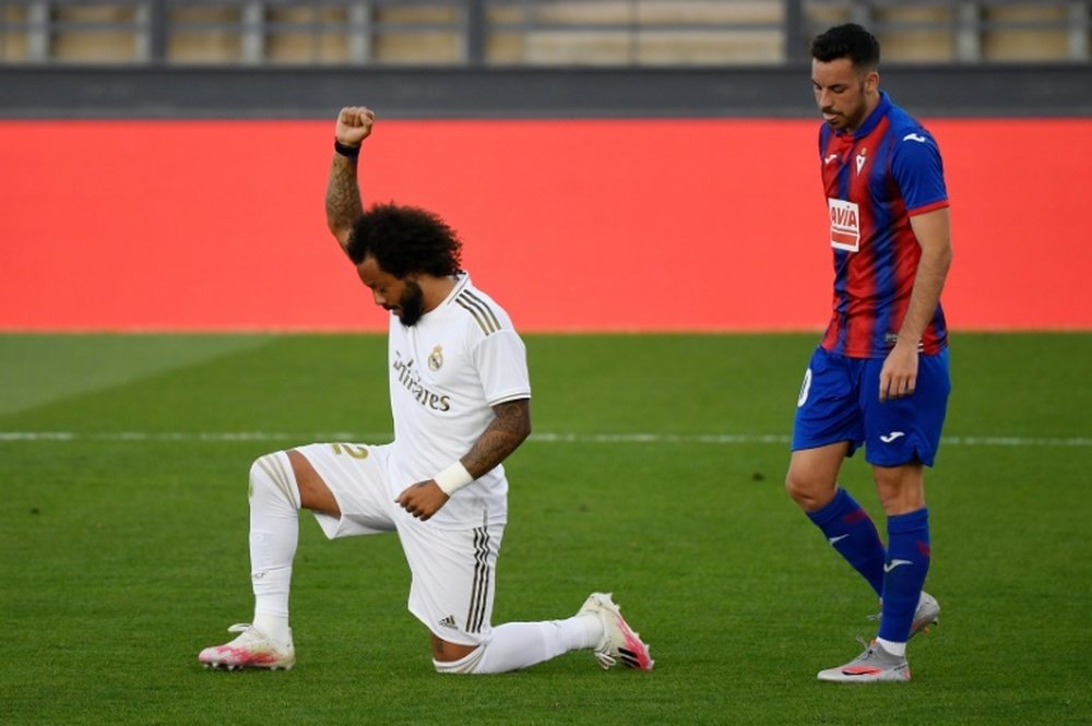 Marcelo marcou o terceiro gol do Real Madrid contra o Eibar. AFP