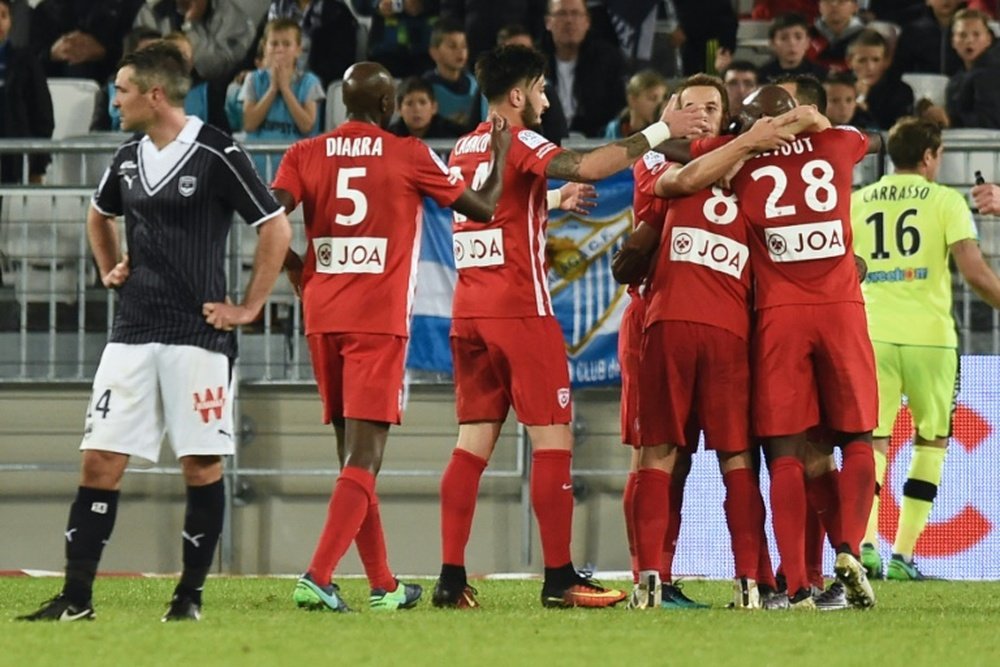 Les joueurs de Nancy se congratulent après un but contre Bordeaux, le 22 octobre 2016 au Matmut Atlantique