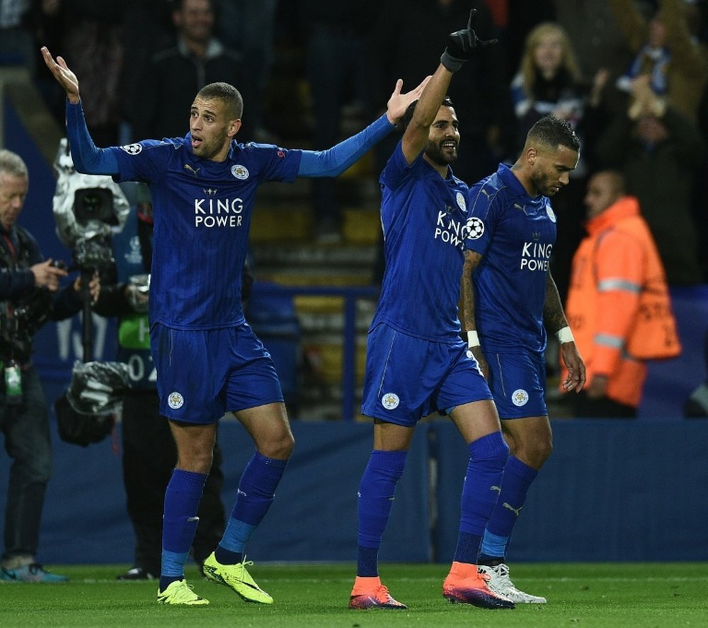 Leicester may lose Slimani (L) and Mahrez (C) to the African Cup of Nations. AFP