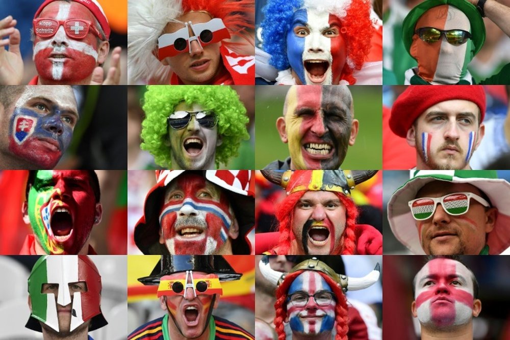 Montage de photos de supporters prises pendant l'Euro 2016 de football. AFP
