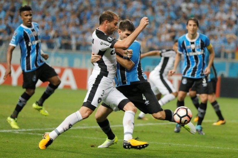 Kannemann du Gremio à la lutte avec Joel Carli de Botafogo en Copa Libertadores. AFP