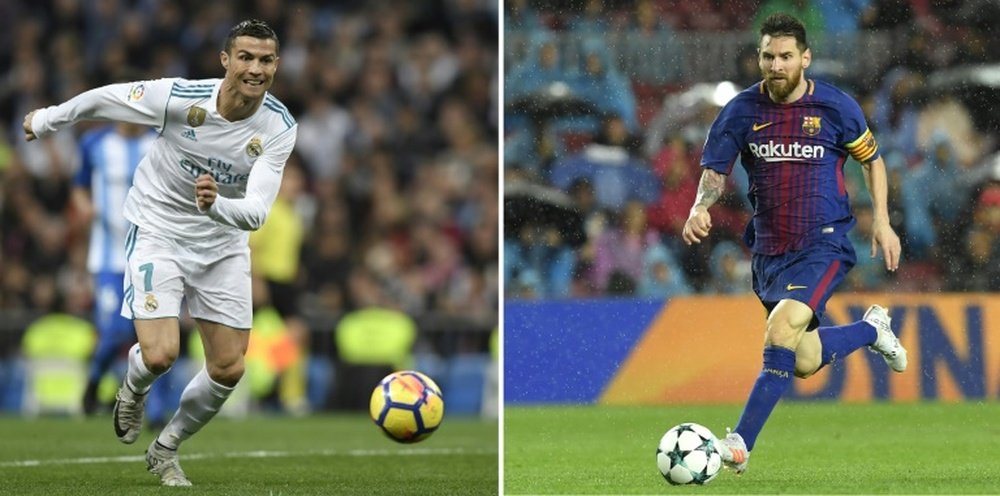El luso ha marcado más 'póquer' que Messi en su carrera. AFP