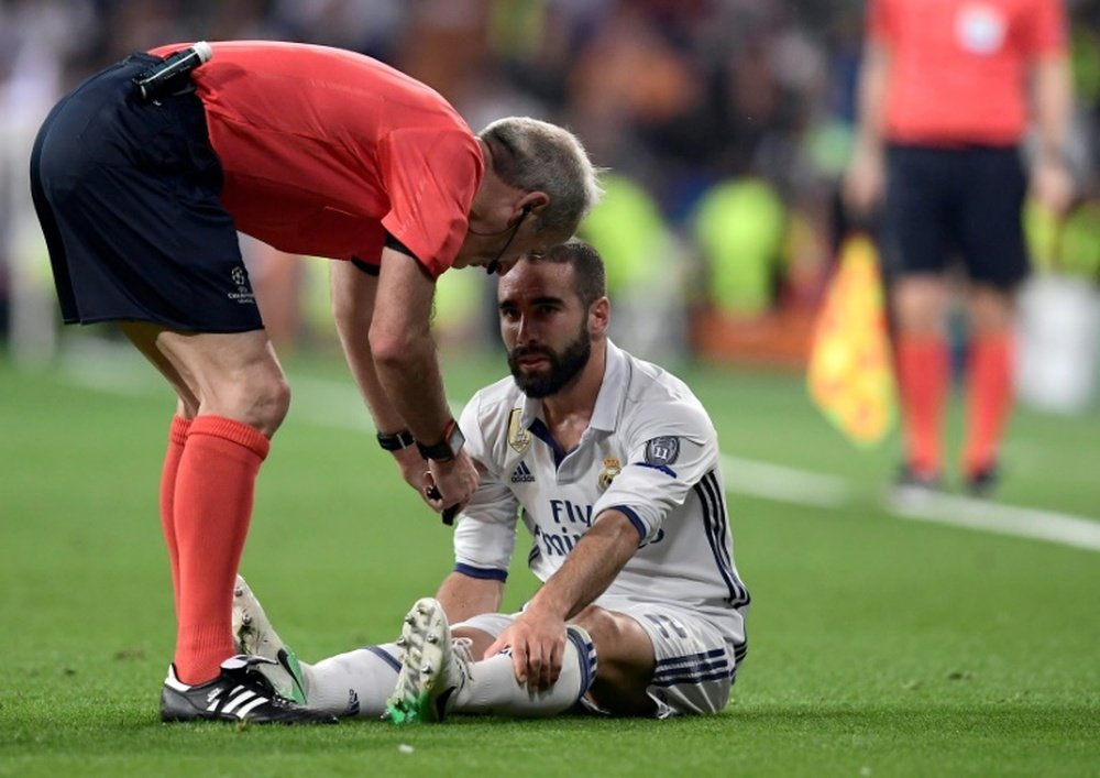 Dani Carvajal blessé avec le Real Madrid contre l'Atletico en Ligue des champions à Bernabeu. AFP