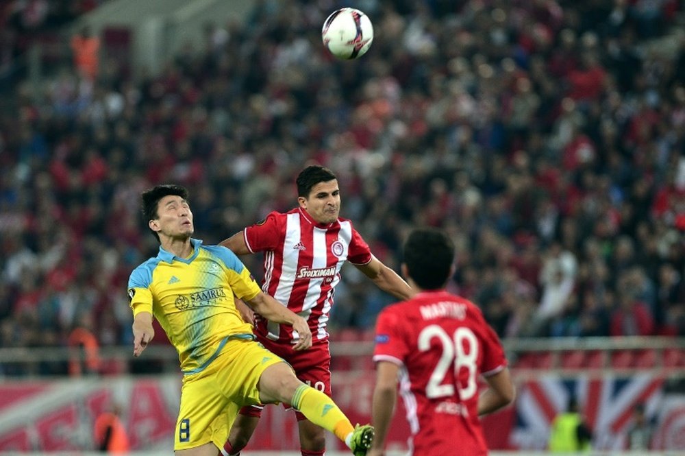 Le joueur d'Olympiakos Tariq Elyounoussi lors du match de Ligue Europa face à Astana. AFP