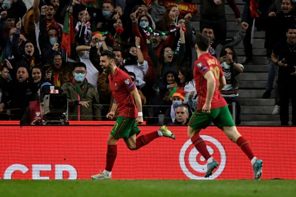 Bruno Fernandes (L) scored both goals as Portugal beat North Macedonia 2-0. AFP