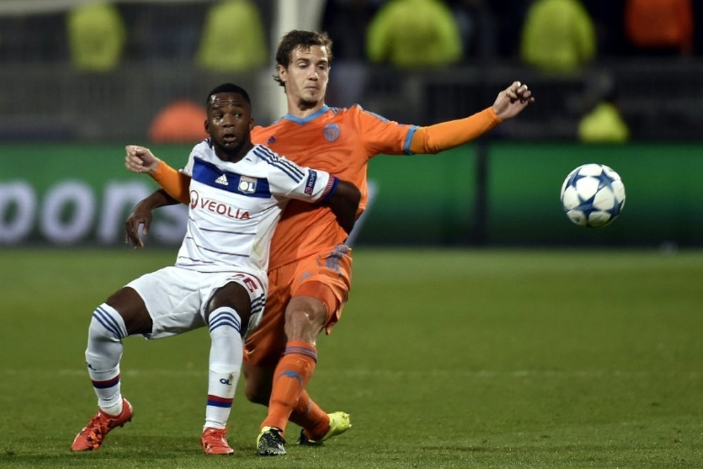 Aldo Kalulu, le 29 septembre 2015 à Lyon lors du match de la Ligue des champions face à Valence. AFP