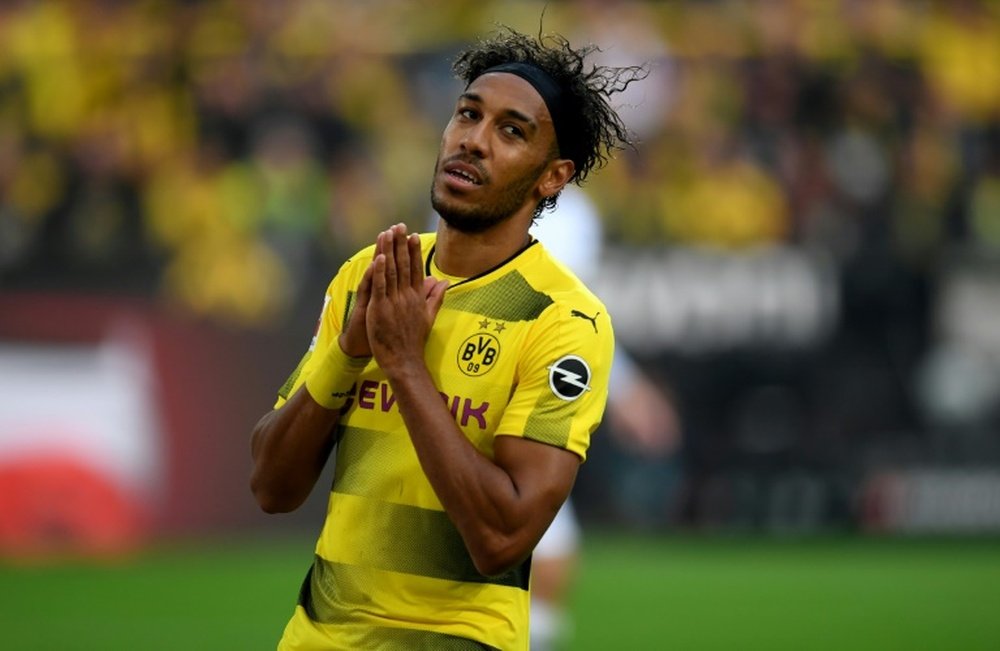 L'attaquant gabonais de Dortmund, Pierre-Emerick Aubameyang,  face à Mönchengladbach. AFP