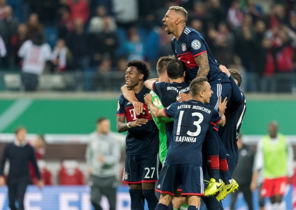La joie des joueurs du Bayern après leur victoire en Coupe dAllemagne face à Leipzig. AFP