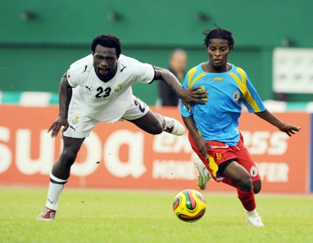 Le joueur ghanéen, Kwame Bonsu au cours d'un match de léquipe nationale face à la RD du Congo. AFP