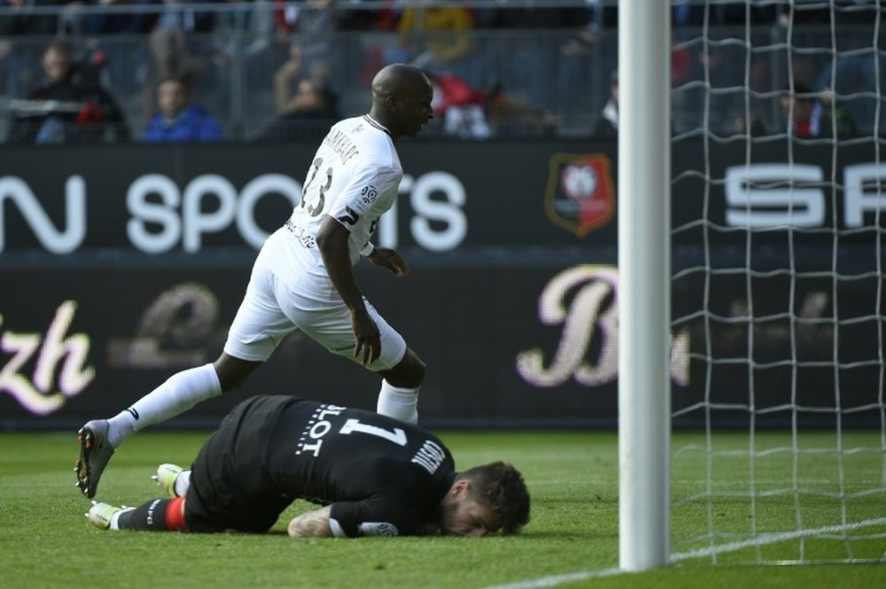 Younousse Sankharé marque le 3e but pour Guingamp à Rennes, le 17 avril 2016 au Roazhon park