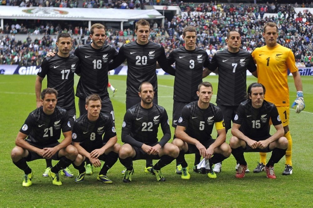 L'équipe de Nouvelle-Zélande de football, avant une rencontre, le 13 novembre 2013 à Mexico. AFP