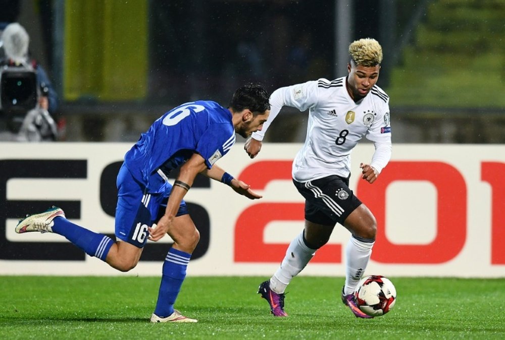 Gnabry scored a hat-tick on his international debut. AFP