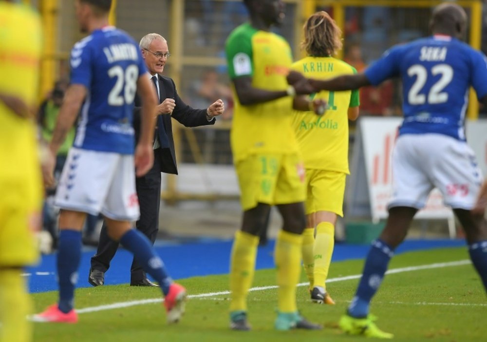 La joie de lentraîneur Claudio Ranieri, vainqueur avec Nantes à Strasbourg 2-1. AFP