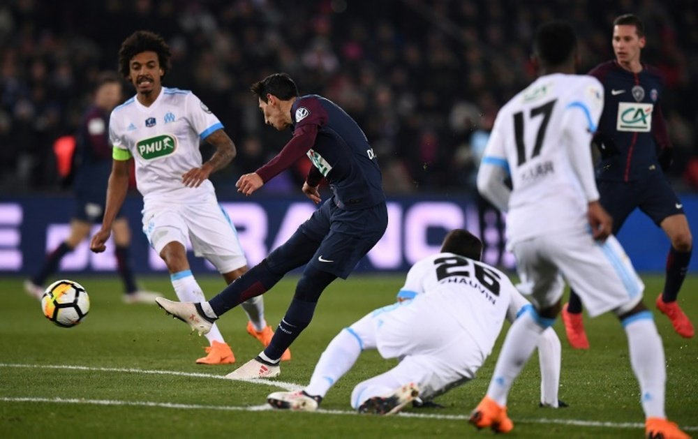 Angel Di Maria ouvre la marque contre Marseille en quart de finale de la Coupe de France. AFP