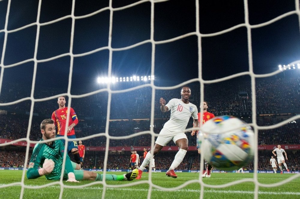 Raheem Sterling scored England's third first-half goal in Seville. AFP