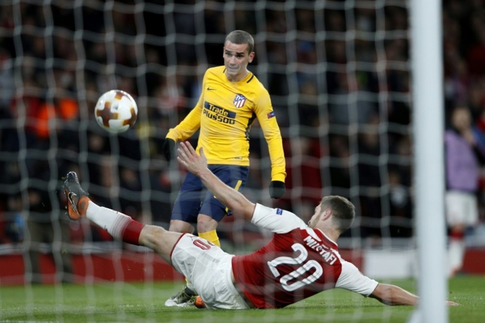 Mustafi could not prevent Griezmann knocking Arsenal out of the Europa League last season. AFP