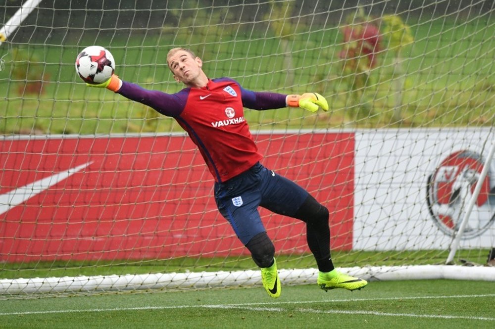 Le gardien Joe Hart lors d'une séance dentraînement avec l'équipe d'Angleterre. AFP