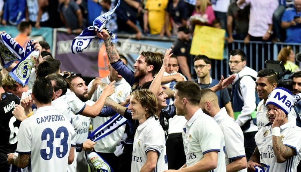 La joie des joueurs du Real Madrid après avoir remporté le titre de champion d'Espagne. AFP