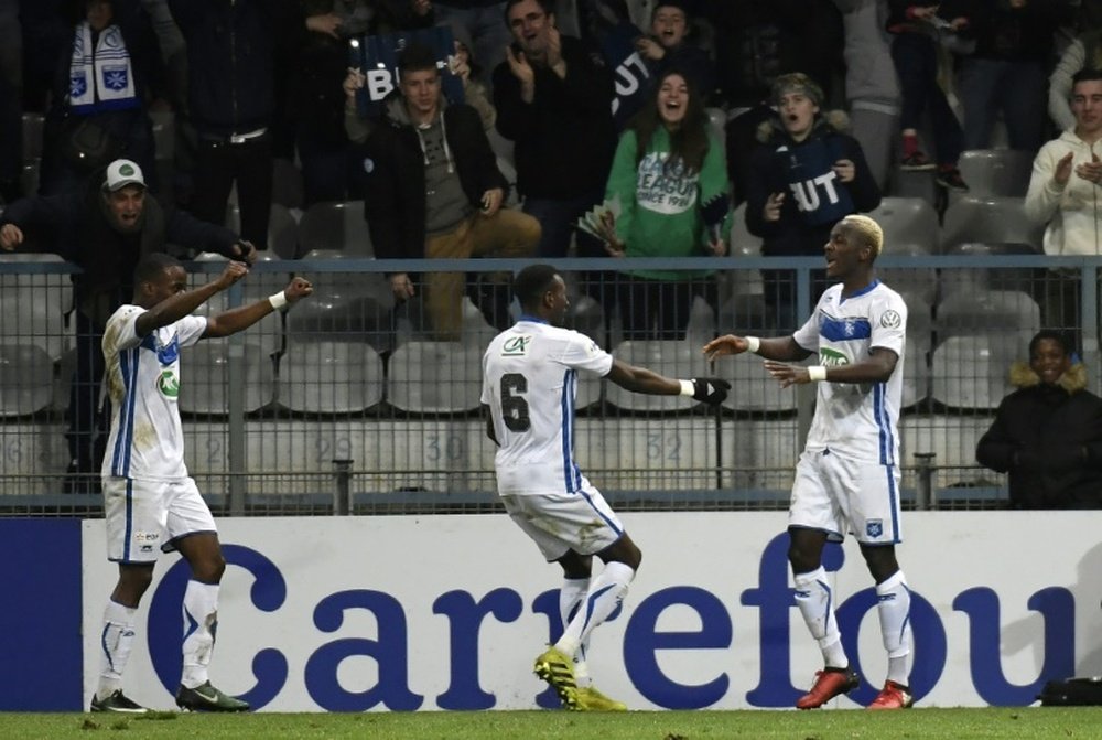 L'attaquant d'Auxerre Mohamed Yattara après un but en Coupe de France contre Saint-Etienne. AFP