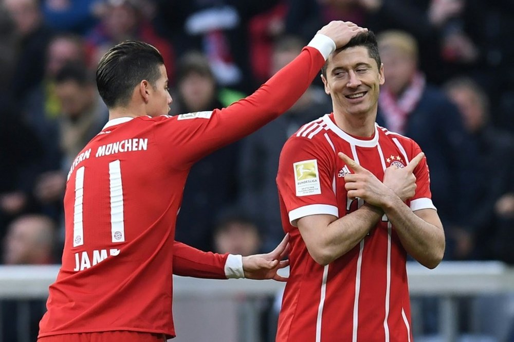 James Rodriguez et Robert Lewandowski, sous les couleurs du Bayern. AFP