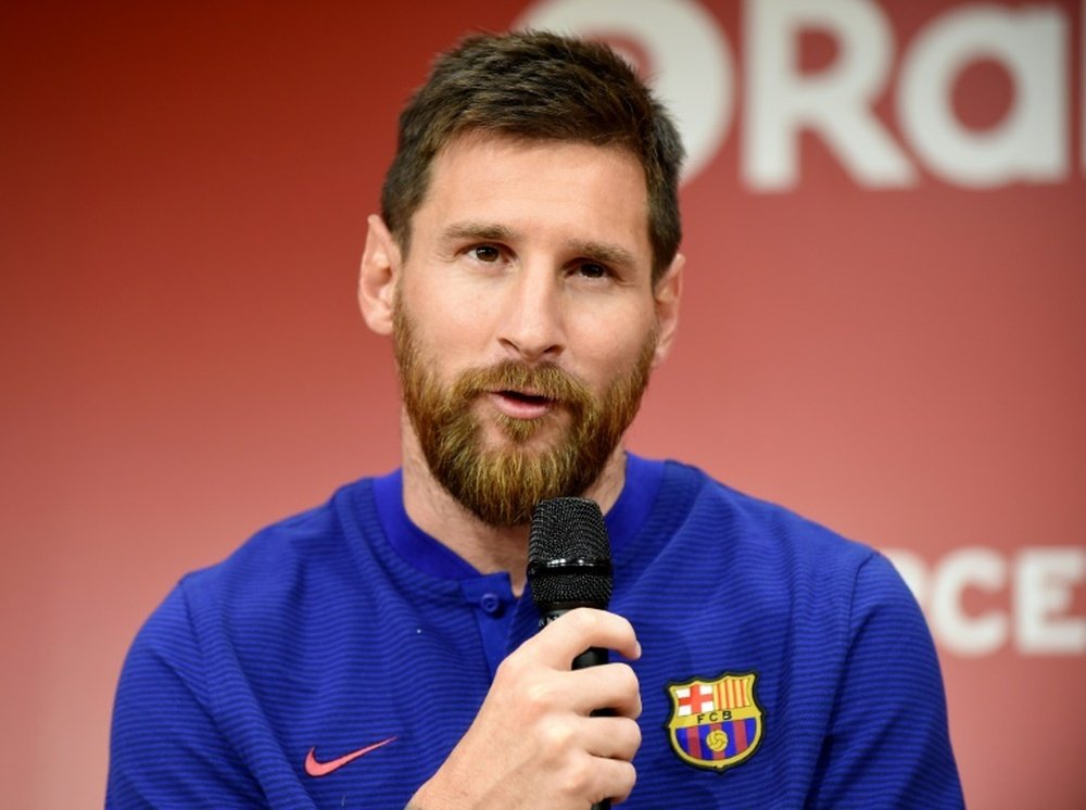 La star du FC Barcelone Lionel Messi en conférence de presse à Tokyo, le 13 juillet 2017. AFP