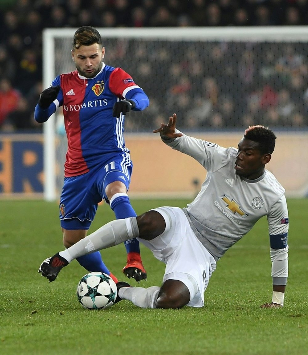 Pogba in action for United against Basel. AFP