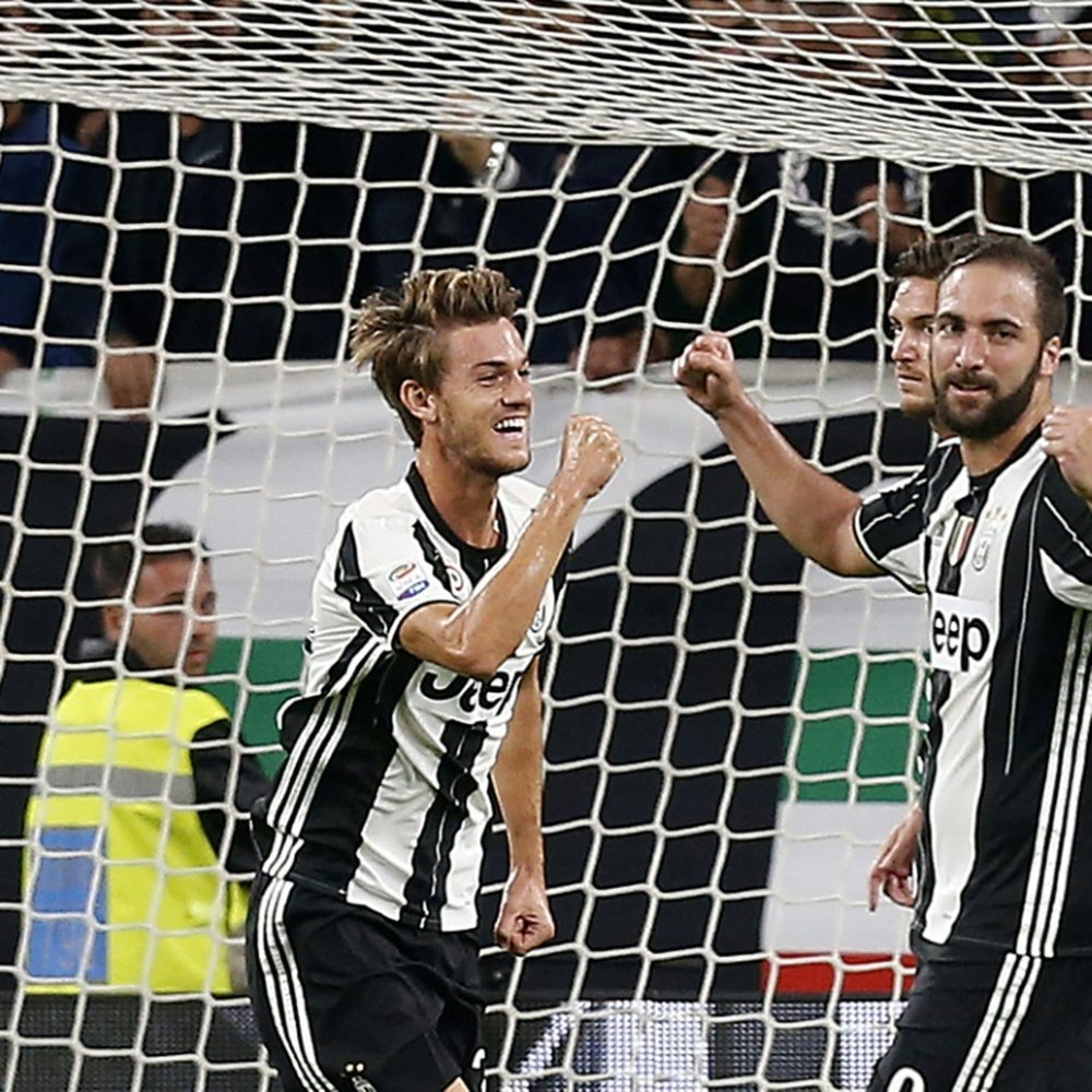 La joie de Daniele Rugani après avoir marqué, pendant le match de la Juventus. AFP