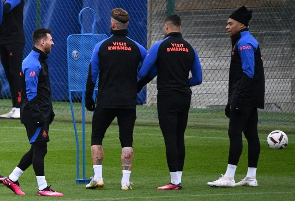 Mbappe and Messi trained on Saturday. AFP