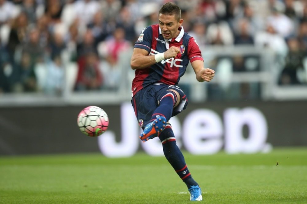 Anthony Mounier marque pour Bologne face à la Juve, le 4 octobre 2015 à Turin