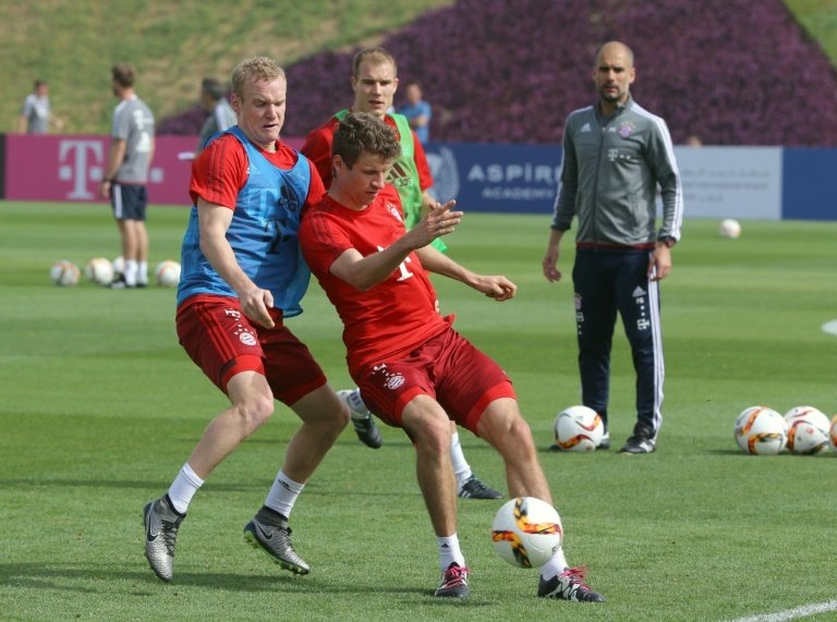 Thomas Müller pendant une séance d'entraînement dans la capitale qatarienne, le 10 janvier 2016. AFP