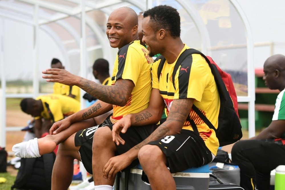 Les frères Ayew, André et Jordan, avant une séance d'entraînement des Black Stars du Ghana. AFP