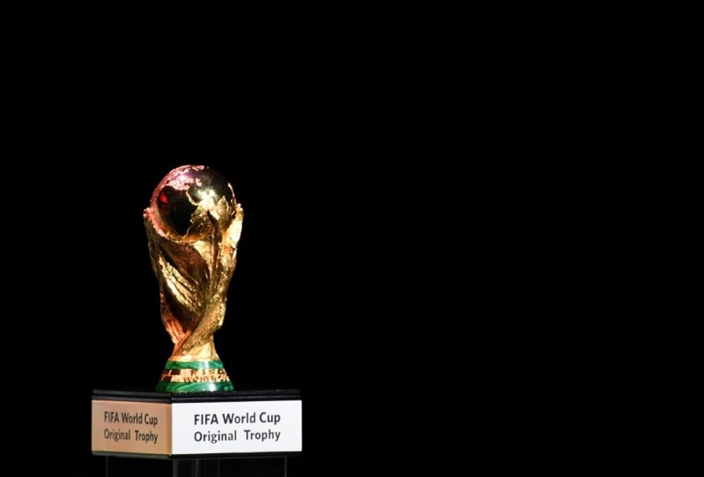 Le trophée de la Coupe du monde dévoilé à Moscou. AFP