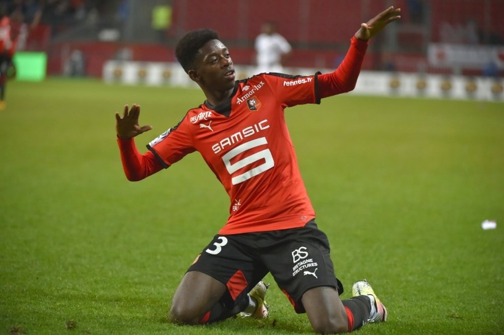 Rennes, Ousmane Dembele, celebrates after scoring. BeSoccer