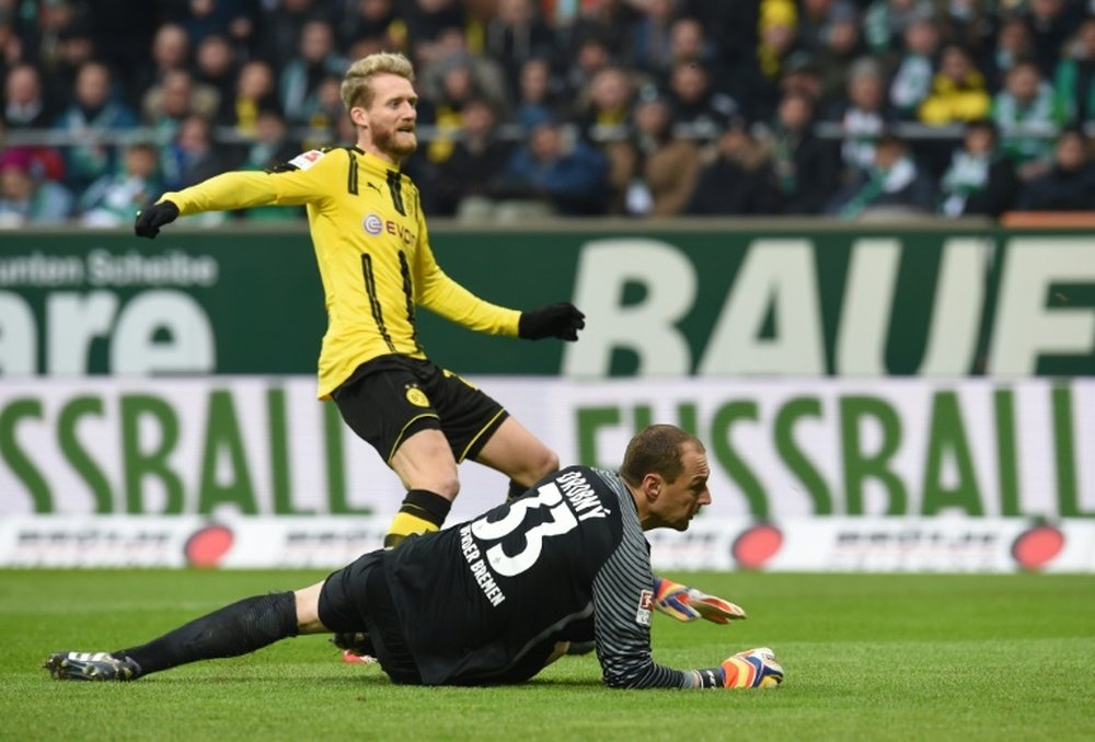 Le milieu offensif de Dortmund Andre Schürrle ouvre le score contre le Werder Brême. AFP