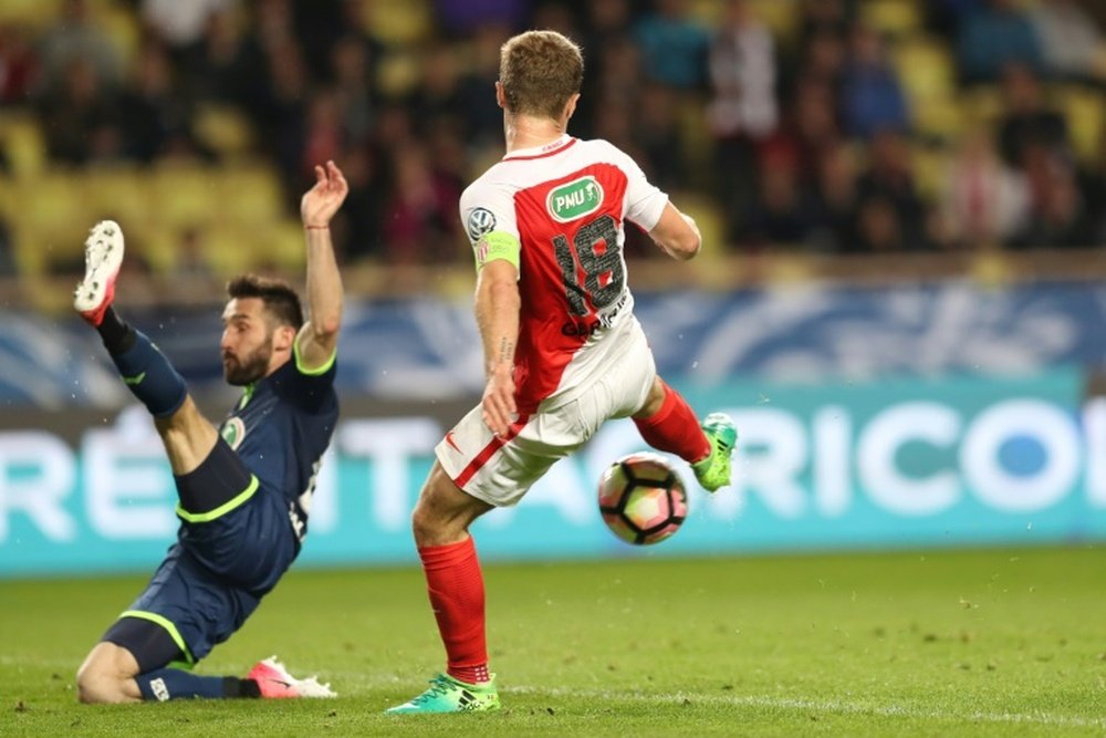 Valère Germain, double buteur pour Monaco lors de la victoire devant Lille en Coupe de France. AFP