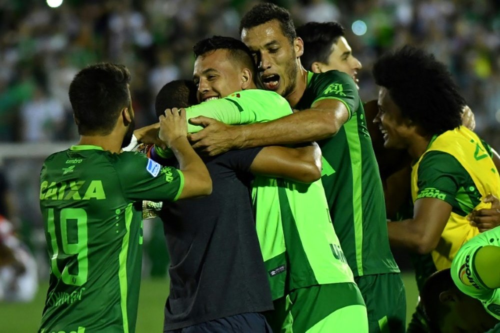 Chapecoense players celebrating a goal. AFP