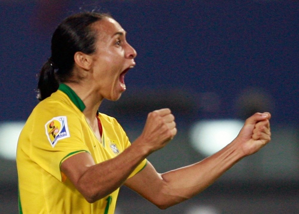 La joie de l'attaquante du Brésil Marta Vieira Da Silva après son but face à la Chine. AFP