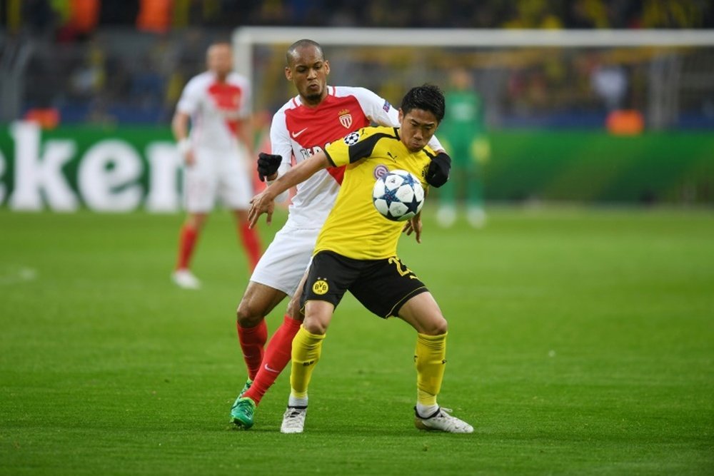 Shinji Kagawa contre Monaco, au lendemain de l'attaque du bus de son club à Dortmund. AFP