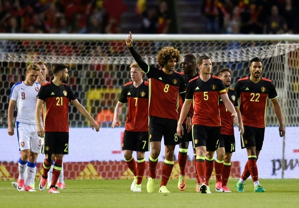 Les joueurs belges fêtent un but inscrit contre la République tchèque en match amical. AFP