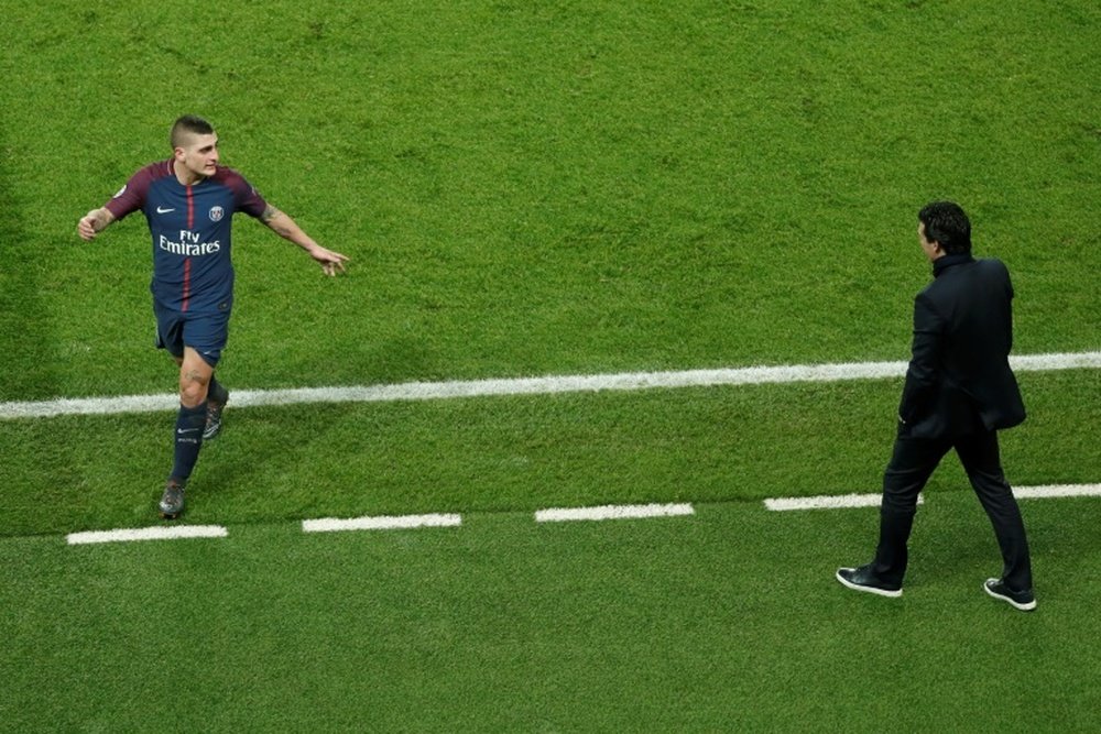 Verratti, señalado por su roja ante el Madrid. AFP