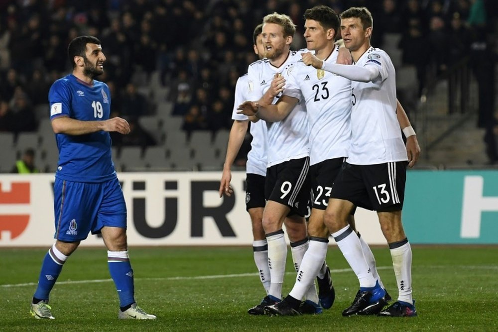 La 'Mannschaft' d'Andre Schürrle, Mario Gomez et Thomas Müller a vaincu l'Azerbaïdjan. AFP