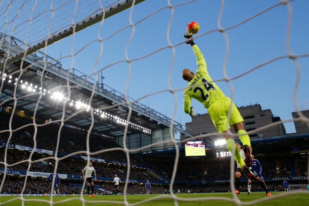 Le gardien américain Tim Howard dans le but dEverton face à Chelsea à Stamford Bridge, le 16 janvier 2016