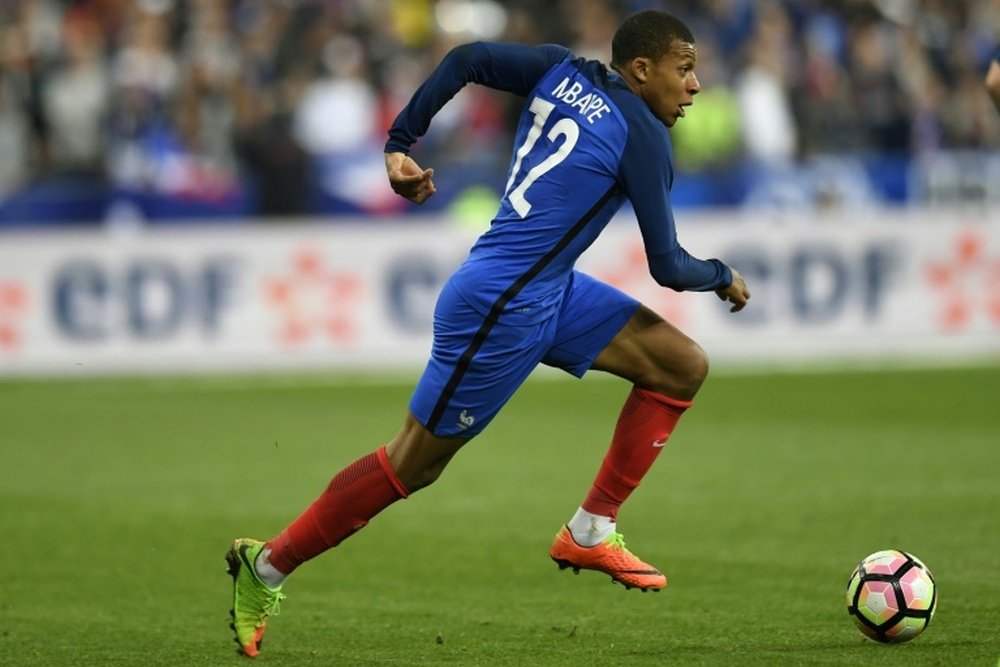 L'attaquant français Kylian Mbappé lors d'un match amical face à l'Espagne. AFP