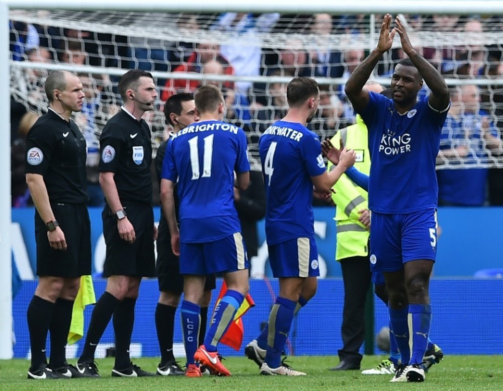 Wes Morgan après le match Leicester City - Southampton, le 3 avril 2016 à Leicester