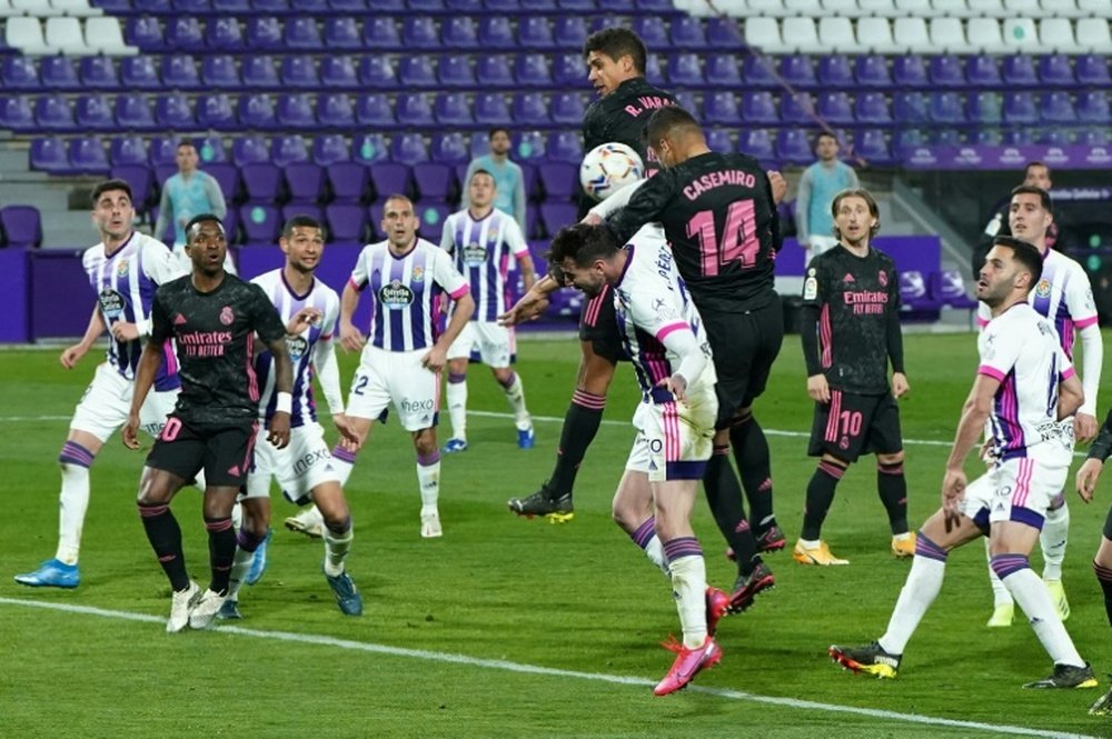 Casemiro marcou o único gol do Real Madrid contra o Valladolid. AFP