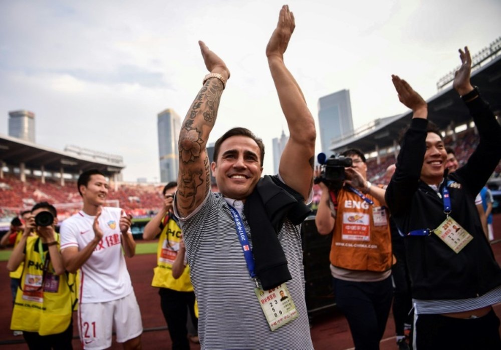 Fabio Cannavaro après sa victoire sur le terrain de Gouangzhou en Super League. AFP
