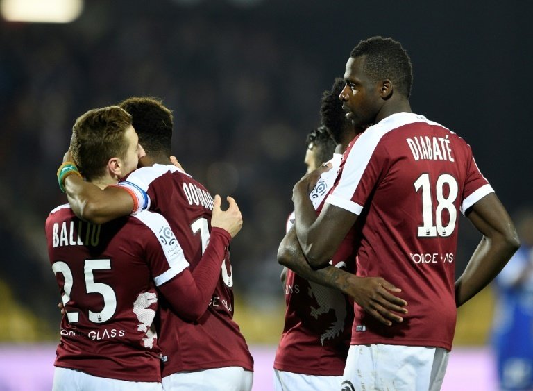 Les joueurs de Metz joyeux après leur victoire face à Bastia. AFP