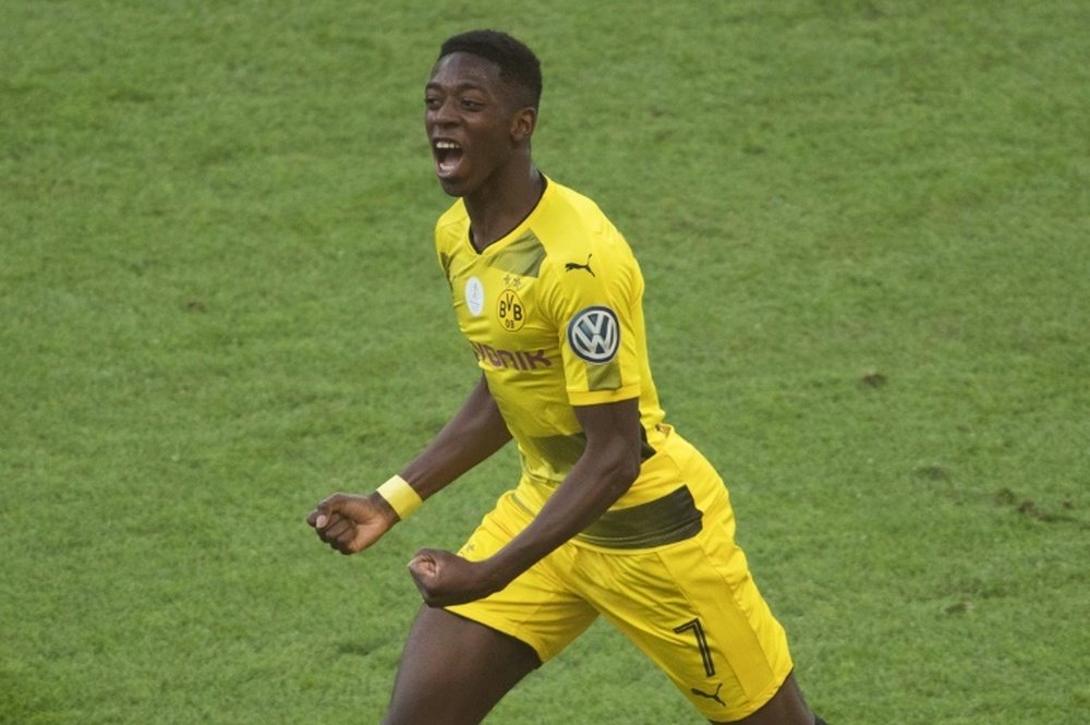 Ousmane Dembélé, alors à Dortmund, inscrit un but en finale de la Coupe dAllemagne. AFP