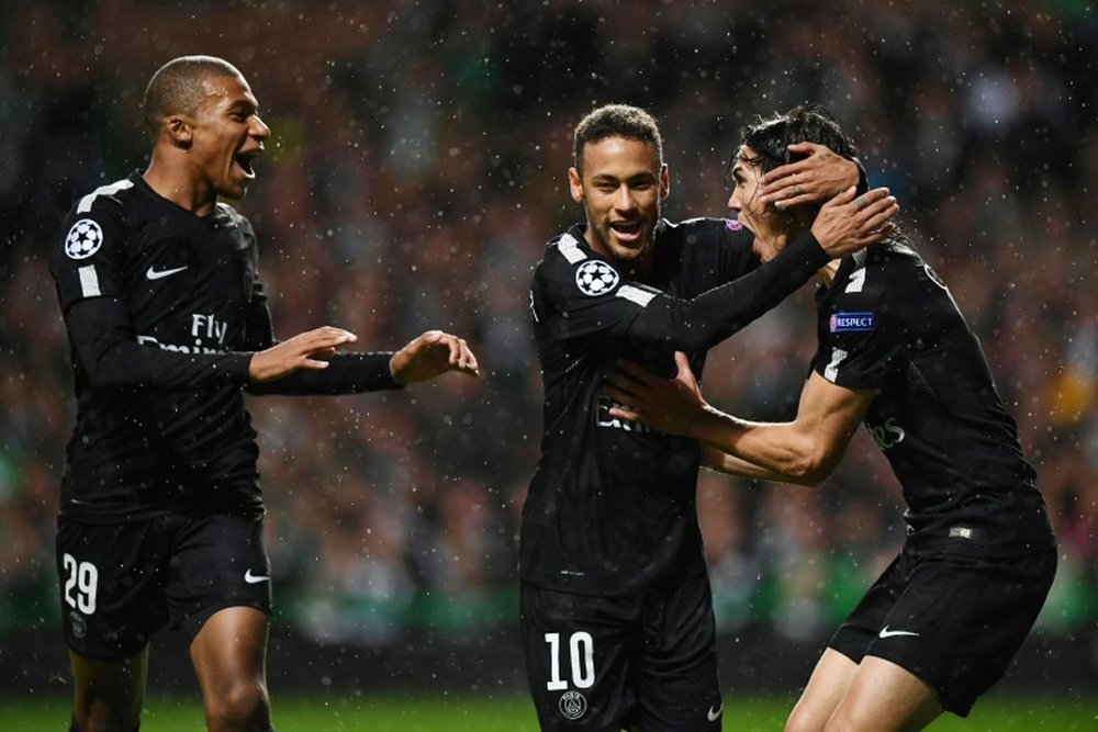 Le trio de choc parisien MCN: Mbappé (g), Neymar (c) et Cavani face au Celtic. AFP